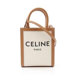 Celine Vertical Cabas Handbag Canvas Leather Ivory White Brown